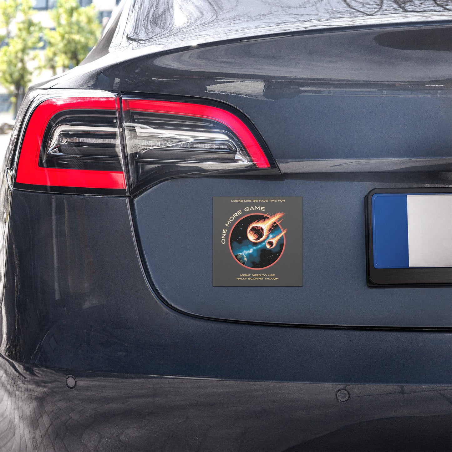 Asteroid Approaching Pickleball Car Magnet – Dark Dramatic 5×5 Design