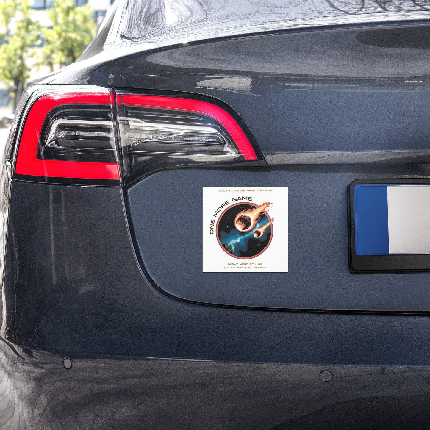 Asteroid Approaching Pickleball Car Magnet – “One More Game” Design (5×5)